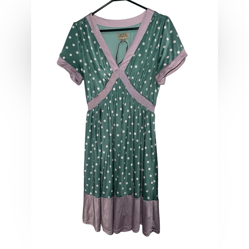 Lindy Bop Ariadne' Green Polka Dot Tea Dress Size 10